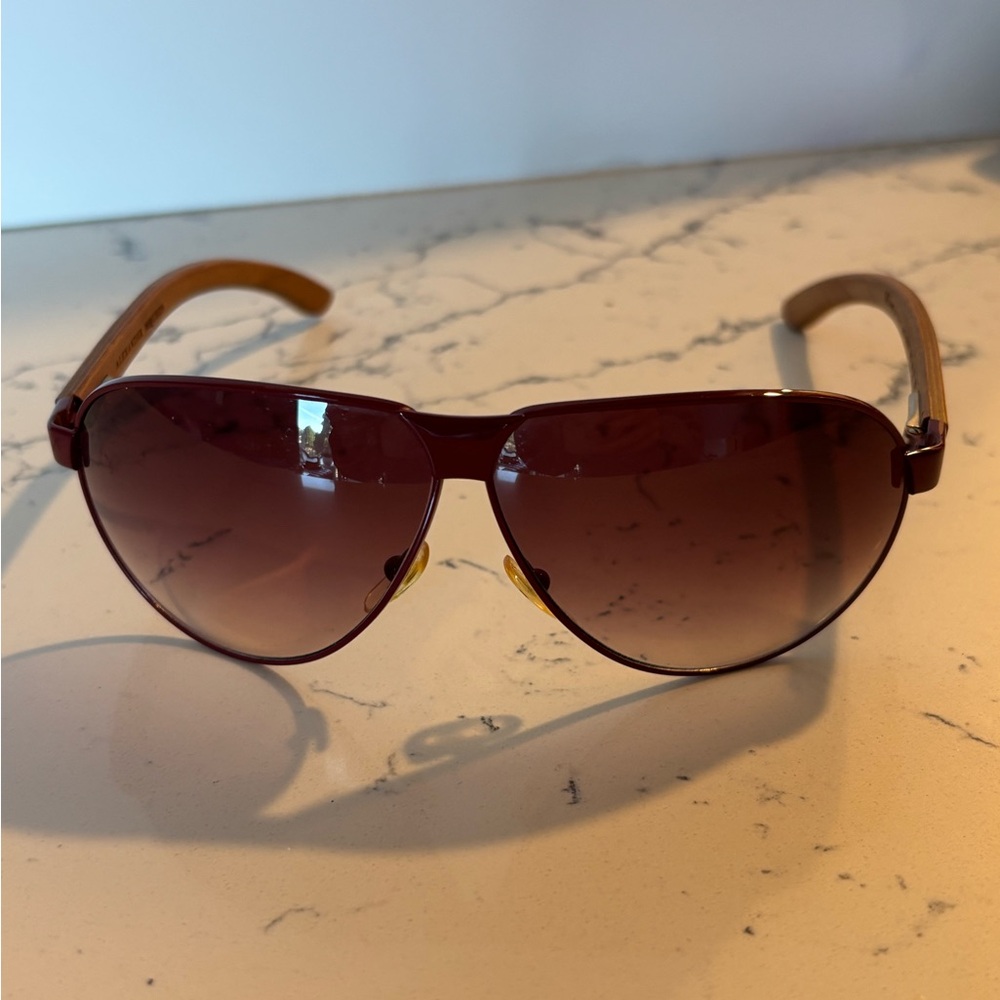Alexander McQueen Pink Wood Aviator Sunglasses